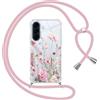 Gcxvaoi Cover con Cordino per Samsung Galaxy A57 5G, Aesthetic Fiori Disegni Custodia con Collana Tracolla Laccio Corda, Trasparente Sottile TPU Silicone + PC Antiurto Case per Samsung A57, Rosa 01