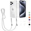GoodcAcy Magnetica Cover per iPhone 15 Pro Max con Cordino,Custodia Trasparente Hard PC Sottile TPU Bumper Antiurto Protettiva Case con Corda Collana Tracolla Laccio, bianco