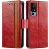 Generico DayQiQiPu Cover per TCL 40R (6,6 Pollici) Custodia in pelle PU con Patchwork Guscio Protettiva Anti-Skimming Custodia Portafoglio Flip Caso Business, Rosso