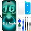 Digi4U Schermo LCD per iPhone 16, schermo FHD da 6,1 pollici con True Tone, Face ID & 3D Touch, display di ricambio con kit di riparazione per iPhone 16