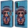 BLOTECH Cover per Huawei P30 Pro Custodia Flip Caso in PU Pelle Portafoglio Cover a Libro Magnetic Buckle 3D Design Brillantini Glitters PU Leather con Interno Silicone Protettiva,Cute little monkey