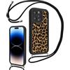 Vxinvnoi Cover Cordino per iPhone 15 Pro Max 6,7,Aesthetic Leopardata Disegni Custodia con Corda Collana Tracolla Laccio, Sottile Silicone Morbido TPU Bumper Antiurto Case per iPhone 15 Pro Max, Nero