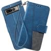 DENDICO Cover per Google Pixel 7 PRO, Flip Custodia in PU Pelle, Cover a Libro Magnetica Portafoglio per Google Pixel 7 PRO, Blu