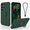 LEHEHE Cover per Samsung Galaxy S23 Ultra, Custodia in Silicone TPU Antiurto con Supporto ad Anello Rotante 360° Cavalletto Laccetto Compatibile con Supporto Magnetico Auto-Verde