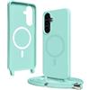 Bigcousin Magnetica Cover con Cordino per Samsung Galaxy A57 5G,[Compatibile con MagSafe], Cover in Silicone, Regolabile Cordino da Collo Nylon Catena Collana Tracolla,Verde menta