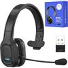 TURNRISE Auricolare Bluetooth per camionisti: cuffie wireless con microfono per telefoni, Skype, Call Center, ufficio (nero, chiavetta USB inclusa)