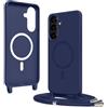 Bigcousin Magnetica Cover con Cordino per Samsung Galaxy A57 5G,[Compatibile con MagSafe], Cover in Silicone, Regolabile Cordino da Collo Nylon Catena Collana Tracolla,Blu