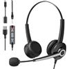 Voistek Cuffie USB con Microfono per PC, 3 in 1 (USB-C, USB-A, 3.5mm Jack), On-Ear Headset con Microfono Cancellazione del Rumore per Ufficio, Lavoro, Call Center, Zoom, Home Office, Corsi Online