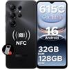 Luzglo Note 56X Pro Android 16 Smartphone, 6150mAh Batteria, UNISOC T7225 Telefono, 6.56" HD+90Hz Display, 32GB+128GB, 13MP+8MP Cellulare, NFC/Widevine L1/Face ID/Impronta Laterale, Nero