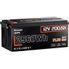 HumsiENK Batteria LiFePO4 12V 200Ah Plus con BMS 250A e Protezione Bassa Temperatura, 6000+ ciclo profondo, 2560 Wh per Camper, Barca, Sistema solare, Off-grid