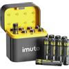 imuto Confezione da 16 batterie AAA ricaricabili al litio con caricabatterie, 1300 mAh 1,5 V, separazione costante, durevoli e ricarica rapida