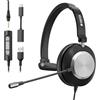Voistek USB Cuffie con Microfono per PC, 3-in-1 Tipo C USB 3,5 mm Jack, Headset Mono con Filo, Microfono con Cancellazione del Rumore per Ufficio, Call Center, Lavoro, Chat Online, Videoconferenze