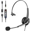 Voistek USB Cuffia con Cavo per PC/Portatile, Auricolari Leggeri On-Ear con Cavo da 200 cm, Microfono con Cancellazione del Rumore per Ufficio