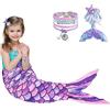 WERNNSAI Coperta a coda di sirena - Coperta Sirena di Flanella Indossabile con Braccialetto a Forcina Paillettes per Ragazze Bambini Adulti Porpora Regalo di Compleanno 140 x 60cm