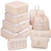 Mossio Set di 9 cubi da imballaggio con borsa per scarpe e borsa elettronica, organizer per bagagli, accessori da viaggio, beige, L