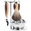MÜHLE Muhle VIVO Finto Horn 4 Pezzi Gillette Fusion Depilazione Set con Pennello Rasatura Setole Di Puro Tasso