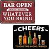 VSIIKO Bar Open and Cheers Divertente targa in metallo per casa bar segni per uomo grotta caffè piccola decorazione vintage da parete per uomo 20,3 x 30,5 cm (2 pezzi)
