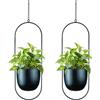 HemePaha Set di 2 fioriere ovali in metallo, colore nero, geometriche, con vasi da fiori da 15,2 cm di forma ovale, moderni supporti per piante da parete e soffitto, per interni ed esterni