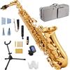 STRICH Kit per sassofono contralto in ottone per principianti, con tracolla, bocchino e ance, ideale per la banda scolastica e lo studio a casa, SAS-130G, dorato