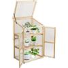 GYMAX Mini Serra Portapiante, in Legno e Policarbonato, Aiuola Trasparente a 3 Piani, Serra Vegetale, Coltivatore con Coperchio Apribile, Fioriera per Balcone, Giardino e Cortile, 60x45x100 cm