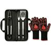 Generico Set Accessori BBQ Professionale, Pinze, Spatola, Forchettone e Guanti Ignifughi in Silicone, con Borsa Porta Attrezzi