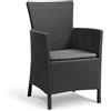 Keter Poltrona da Giardino Iowa in Resina Effetto Rattan con Cuscino, Ideale per Balcone, Terrazzo o Patio, Resistente ai Raggi UV, Grafite, 62x60x89H cm