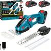 Purova Tagliasiepi a Batteria 21V (Lama 23cm), Forbici Tagliaerba a Batteria 2 in 1 (Lama 12cm) con 2 x 2000 mAh Batterie, Lame SK5 per Giardino e Prato (Blu)