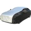 Hanured Telo Copriauto, Copertura per Auto Impermeabile Anti UV Anti Vento Antipolvere con Zip Laterale, 470 x 180 x 150cm Argento&Nero