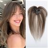 HAIRCUBE Toppers per capelli umani Remy al 100% con frangia Posticci castano chiaro Frangia sottile 3D per donne Capelli sottili Topper per capelli umani veri Clip in