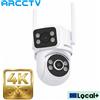 ARCCTV Telecamera di Sorveglianza WiFi 8MP 4K a Doppia Lente HD con Comunicazione Bidirezionale, Tracciamento Automatico, Visione Notturna a Colori per Esterni