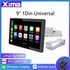 XIMA Autoradio singolo 1 DIN da 9 pollici con CarPlay, Android Auto, ricevitore stereo multimediale, lettore MP5, sistema Linux.