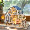 Zuuton Kit Casa Miniatura DIY Casa Spiaggia Due Piani Casa Bambola In Legno Montaggio Manuale Con Luce Villa Mare Regalo Artigianale