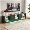 Anajqaqia Mobile TV Anajqaqia 200x35x45cm con Luce LED, Mobile TV Lucido, Supporto TV con 2 Cassetti e Ripiani in Vetro, Mobile TV per Soggiorno, Nero