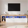 MSMOK Mobile TV moderno per TV fino a 80 pollici, spazio aperto con luce di controllo LED, adatto per camera da letto e soggiorno, telaio originale in legno, porta armadio bianca