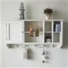 Leaceuv Mensole da Muro con 5 Ganci,Vetrina da Parete,Mensola Sospesa da Parete,Pensile Guardaroba di Legno,Appendiabiti da Paretes per Ingresso,per Soggiorno,Cucina,Studio,Bagno(White1)