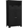 GIANTEX Armadietto Bagno da Terra, Mobiletto Autoportante, con Doppio Ante Legno, Cassetti Rimovibili e Ripiani Regolabili, 30x60x109 cm (Nero)