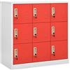 Festnight 2pz Armadio Ufficio, Armadi Metallici, Armadio Spogliatoio, Armadio in Metallo, Armadietto con Chiave in Acciaio Grigio Chiaro Rosso 90x45x92,5cm