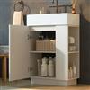 Crlnaup Mobiletto da bagno autoportante da 55 cm, effetto legno scanalato, lavabo in ceramica di alta qualità, porta carta igienica rimovibile e spazio ben studiato, senza rubinetto, bianco
