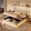 MIOOSUT Letto baule 160 x 200 cm, beige lino, 2 tavolini comodino