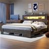 Ktipm Letto 180x200 cm in Legno con Presa, USB e Illuminazione a LED, Struttura Letto Matrimoniale con Testiera Contenitore e Rete in Legno, Letti a Piattaforma, Senza Materasso, Legno Vintage