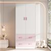 SUKY Armadio a 2 ante, 80 x 48 x 180 cm, bicolore bianco e rosa, con asta appendiabiti e 3 cassetti, armadio per bambini