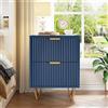 Mutuolux Comodino moderno, 2 cassetti scanalati, blu navy, gambe dorate, 40 x 35,5 x 50 cm