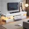 Kebnor Mobile TV con LED, tavolo TV per soggiorno, mobile TV con spazio aperto e cassetti, mobile basso bianco con piano in vetro acrilico, 152 x 35 x 40 cm