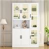 MSMOK Armadio bianco per vetrina, 120 x 40 x 200 cm, libreria con ante per libri, grande credenza da cucina, armadietto di lusso con luce a LED, vetrina con ripiani per soggiorno