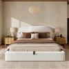 Autheria Letto 180 x 200 cm con rete a doghe e contenitore, testiera imbottita, rivestimento in bouclé Beige (materasso non incluso)