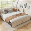 NADEUSAK Letto imbottito a forma di L, divano letto, con schienale floreale e letto estraibile in tessuto di velluto (beige, 90x200cm)