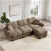 NuvlaGu Divano angolare a forma di L, 3 posti, in ciniglia, con pouf mobile, moderno divano imbottito con design trapuntato, cuscino spesso, morbido divano con 2 cuscini decorativi, divano per