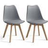Xbro Set di 2 Sedia Sala da Pranzo Scandinava Imbottita Confortevole, Cucina Soggiorno Ufficio Moderno Piedi Legno Faggio 27mm, 40×47×80 cm (2, Grigio)