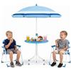 COSTWAY Set Tavolo e Sedie da Giardino per Bambini con Ombrellone (Blu)