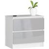 AKORD | Cassettiera K60 a 2 Cassetti | Moderna Mobiletto per Soggiorno Sala da Pranzo Camera da Letto Corridoio Bagno | Armadio Cameretta | 60x55x40 cm | Bianco/Metallizzato lucido